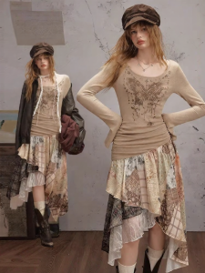 unifree | Đầm Boho Tay Dài Thiết Kế Đắp Vải Bất Đối Xứng