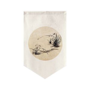 VIKAMA Phong Cảnh Trung Quốc Rèm Hình Tam Giác Mặt Trời - Tranh Mực Vòng Tròn Chim Núi Thông Phong Cách Thiền Trang Trí Cửa Sổ Nhà Bếp