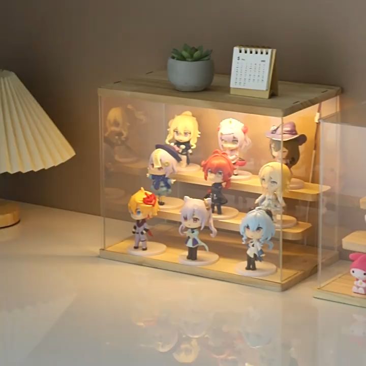 Core Character Storage Display Box Clear Acrylic Wood Character Figure Storage Organizer ...