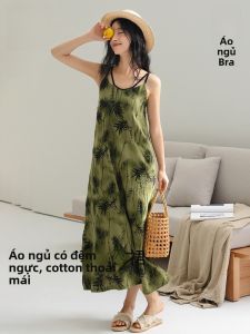 MiiOW | Váy ngủ cotton gợi cảm có đệm ngực MiiOW Váy ngủ cotton nguyên chất mùa hè 2025 Váy ngủ có dây đeo ngoài trời Quần áo mặc nhà