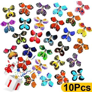 1-10Pcs Magic Flying Butterflies Wind Up Toy In The Sky Bookmark Greeting Cards Rubber Band Powered Kids Props Surpris Butterfly Gift