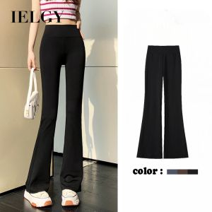 IELGY High-waisted tight slimming black micro-flare nine-point pants for women