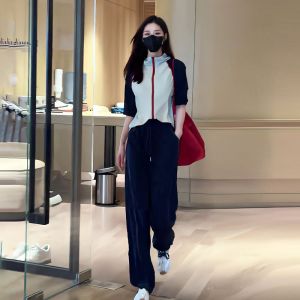 NUANPING | Spring and Autumn New Fashion Color Block Womens Sportswear 2 Pieces