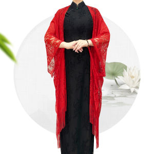 Cheongsam Shawl Outer Match Lace Wedding Ladieswear Cloak Summer Womens Hollow Tassel Thin Noble Mother-in-Law Red