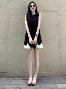 QFN | Black Patchwork Sleeveless A-Line Dress Stylish Elegant