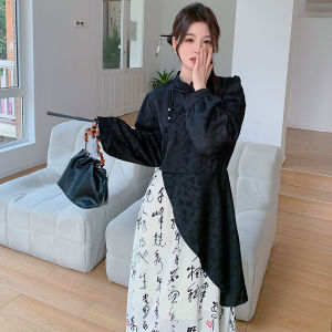 New Chinese Style National Trend Fake Two-Piece Long Dress Womens Spring Autumn New Irregular Design Zen Dress A-Line Skirt