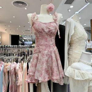 Summer One-Shoulder Backless Slim A-Line Cake Skirt Pink Dyed Strap Dress Womens Trendy Casual Sleeveless Dresses