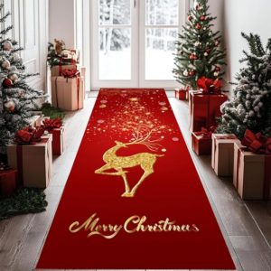 VIKAMA Merry Christmas Long Runner Rug Red Black Plaid Snowflake Non‑Slip Carpet For Hallway Living Room Home Decor