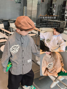 White Casual Long Sleeve Childrens Shirt Inner Wear Base Layer Top for Boys Spring Autumn Cotton Pure Fabric Cartoon Pattern
