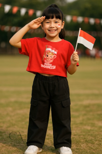 Setelan Crop Top Kargo Panjang Anak Perempuan Karakter Anomali Kemerdekaan Indonesia | Baju Set Cewek Anomali 6 8 10 12 14 tahun