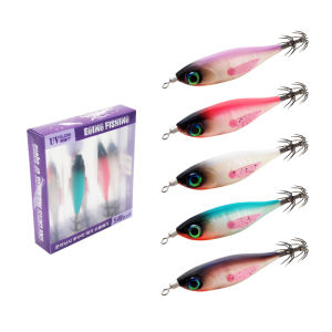 Ilure | 5pcs Luminous UV Horizontal Squid Shrimp Lures 5g Rattle Squid Jigs Double Layer Hooks Saltwater Night Fishing Tackle