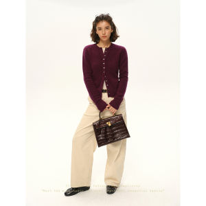 SHEITAOZI | Slim Pure Color Shell Button Long Sleeve Cardigan