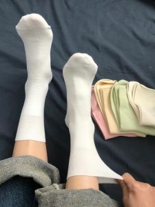 White Bunching Socks Womens Summer Thin Pure Cotton Mid-Calf Length Socks Japanese Style Breathable Boneless Loose Mouth Sports Summer Long Socks