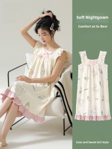 Miiow | Pure Cotton Summer Nightgown Womens Thin Breathable Cute Home Clothes Sleepwear Strap Design Comfortable Sweet Style MiiOW