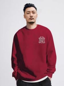 Heavyweight Cotton Fleece Sweatshirt Red Wine Color Loose Fit round Neck Casual Hoodie for Men Autumn Winter Street Style