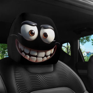 2pcs Smiley Face Printed Car Pillowcase Soft Comfortable Decorative Cushion Cover Auto Seat Headrest Washable Polyester Fabric