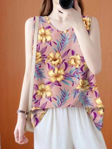 เสื้อกั๊กแฟชั่นแขนกุดพิมพ์ลายฤดูร้อน 2024 สำหรับผู้หญิง คอลเลกชั่นใหม่ เสื้อตัวบนลำลอง สไตล์เกาหลี ทรงเข้ารูป ทรงหลวม