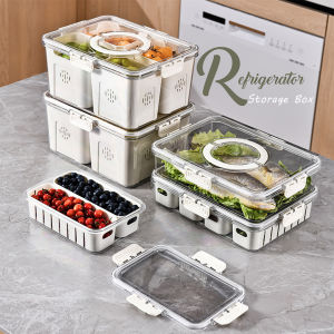 Locaupin Food Container Washing Fruit Vegetable Storage Locking Lid Fridge Organizer Removable Compartment Drainer Bin