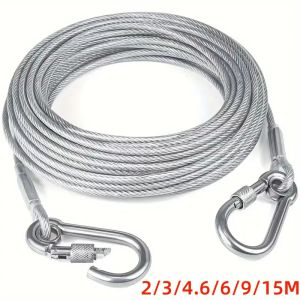 Double-headed Dog Tie Out Cable Leash raction rope with metal buckle steel wire anti-rust training collarOutdoor Dogs Strap