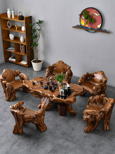 Retro Style Root Carving Tea Table And Chair Set Integrated Gongfu Tea Making Table Outdoor Balcony Small Home Style Tea Set
