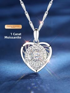 East Beauty | Carat Moissanite Silver Necklace Heart Shaped Pendant 999 Sterling Silver