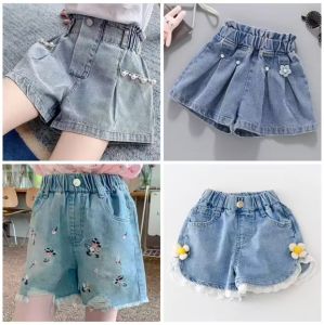 CELANA PENDEK ANAK PEREMPUAN IMPORT HOTPANT JEANS APLIKASI BUNGA DAN RENDA