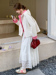 Early Autumn Short Jacket Womens White Korean Style Casual Loose Fit Pants with Hood Polyurethane Lining Button Closure