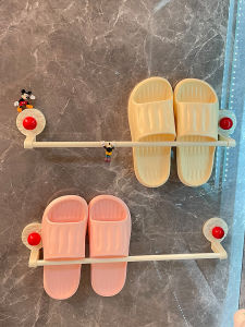 ตู้รองเท้าแตะติดผนังในห้องน้ำแบบไม่ต้องเจาะ พื้นรองเท้าแบบเปียกแห้งได้ สไตล์ยุโรป ตู้รองเท้าแบบแขวนได้ ที่แขวนรองเท้าแตะในห้องน้ำ