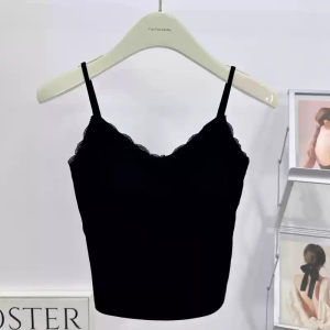 Warm Fleece Lined Lace V-Neck One-Piece Bra Vest Autumn Winter Thermal Camisole Womens Fashion Innerwear Base Shirt