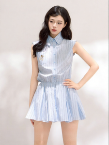 KEIKO | Nautical Blue and White Stripes Sleeveless Summer Dress