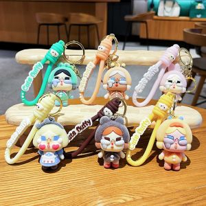 Creative flocking crying baby keychain cute cartoon crying girl doll girl bag pendant small gift car keychain key ring key ring