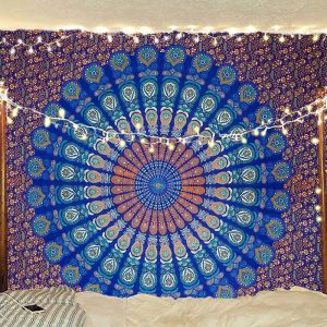 VIKAMA Tây Tạng Xanh Cam Con Công Mandala Thảm Treo Tường Polyester Trang Trí Nhà Cho Phòng Ngủ Phòng Khách Ký Túc Xá
