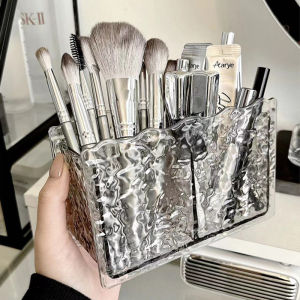 Hộp Đựng Chổi Acrylic Nordic Iceberg Water Wave Transparent Pen Holder Tách Ngăn Để Bàn Trang Điểm Chổi Trang Điểm