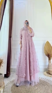 Lydia Dress Tille Mix Brukat Apk Payet Gamis Dewasa Terbaru 2025 Dress Wanita Kondangan Kekinian