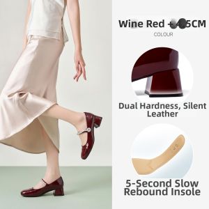 Josiny | Red Coarse Heel High Heels Women Mary Jane Wedding Single Shoe