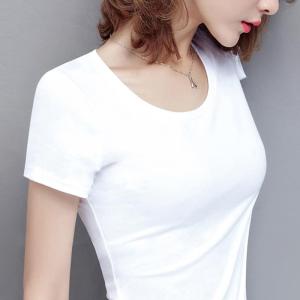 Slim Fit round Neck Short Sleeve Pure Cotton White T-Shirt Womens Summer Base Layer Shirt Visual Slimming Body Tee Top