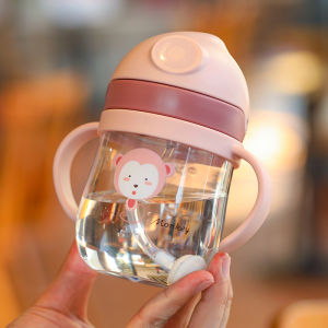 Childrens Sports Water Bottle Anti-Choking Handle Anti-Leak Cartoon Baby Milk Drinking Cup Gravity Ball Macaron Color