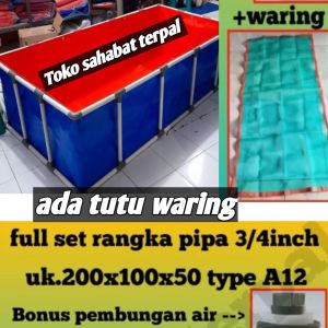 terpal kolam ikan plus rangka ukuran 200x100x50 type A12 korea