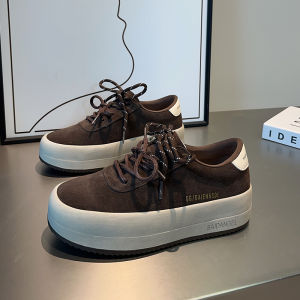 Matte Leather Casual Shoes Womens Shoes 2025 Spring New Style Versatile European Goods Thick Bottom Retro Plank Shoes