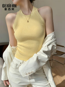 Gexuan Beautiful Knitted Thin Neck Hanging Strap Vest Women Summer Small Crowd Outdoor Indoor Sleeveless Top Trendy