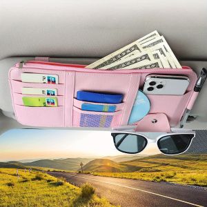 Car Sun Visor Organizer Multi-Pocket Auto Interior Accessories Pocket Organizer Car Document Storage Pouch Pen Holder