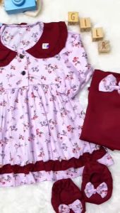 (SNI) Gamis Flora uk 0-12 Bulan Bayi Perempuan / Gratis Jilbab Sepatu Dress Dres Baju Muslim Anak Baby Perempuan Cewek 3-12 6-12 New Born Baru Lahir Lebaran Aqiqah AlinKidos