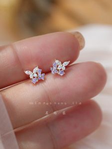 Sterling Silver Needle Lavender Purple Butterfly 14K Gold Delicate Light Luxury Temperament Small Ear Studs Earrings Niche Design