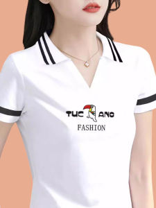 Woodpecker Authentic Pure Cotton Short Sleeve T-Shirt Womens Summer Mid-Year Plus Size Womens Polo Lapel Casual Bottoming Shirt Tops