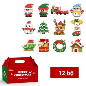 Bộ 12 Mảnh Ghép Xây Dựng Siêu Nhỏ - Ông Già Noel & Tuần Lộc Đồ Chơi Xếp Hình Tự Làm Trang Trí Bàn Giáng Sinh Dành Cho Mọi Lứa Tuổi