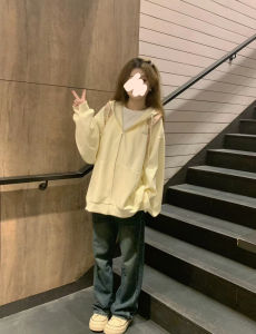 Lavender Color Hooded Open Cardigan Womens Loose Casual Spring Autumn Jacket Zipper White Enhancing Small Size BF Style Coat