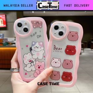 Oppo A16 A57 A77s A74 A95 A94 Reno 5F A76 A96 pink wave edge lovely cute bear cat rabbit transparent camera protect soft case casing sarung fon 手机壳