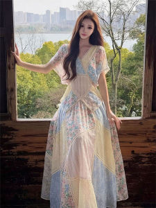 DANTING | Floral Puff Sleeve Patchwork Shirt and Skirt Set Two Pieces