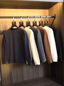 Soft Comfortable Mens round Neck Sweatshirt High Elastic Fashionable Warm Solid Color Casual Autumn Winter Streetwear
