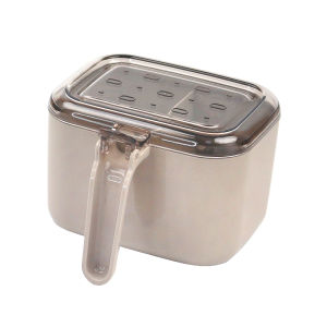 Press Type Dual Grid Integrated Seasoning Box Moisture Proof Sealed Transparent Lid Partition Storage Salt Chicken Essence Seasoning with Spoon